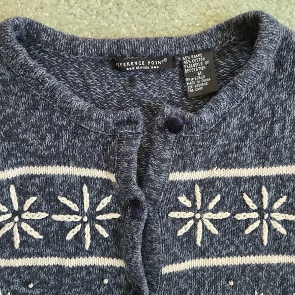 Vintage Reference Point Beaded Holiday Cardigan sz Medium Ice Skaters Christmas - Picture 5 of 12